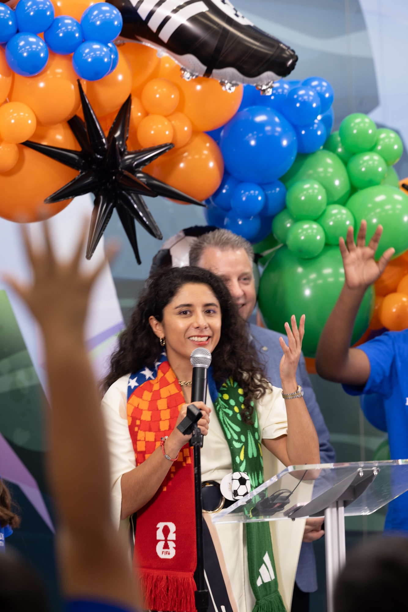 Photo from the Road to the World Cup youth ticket announcement with Judge Lina Hidalgo